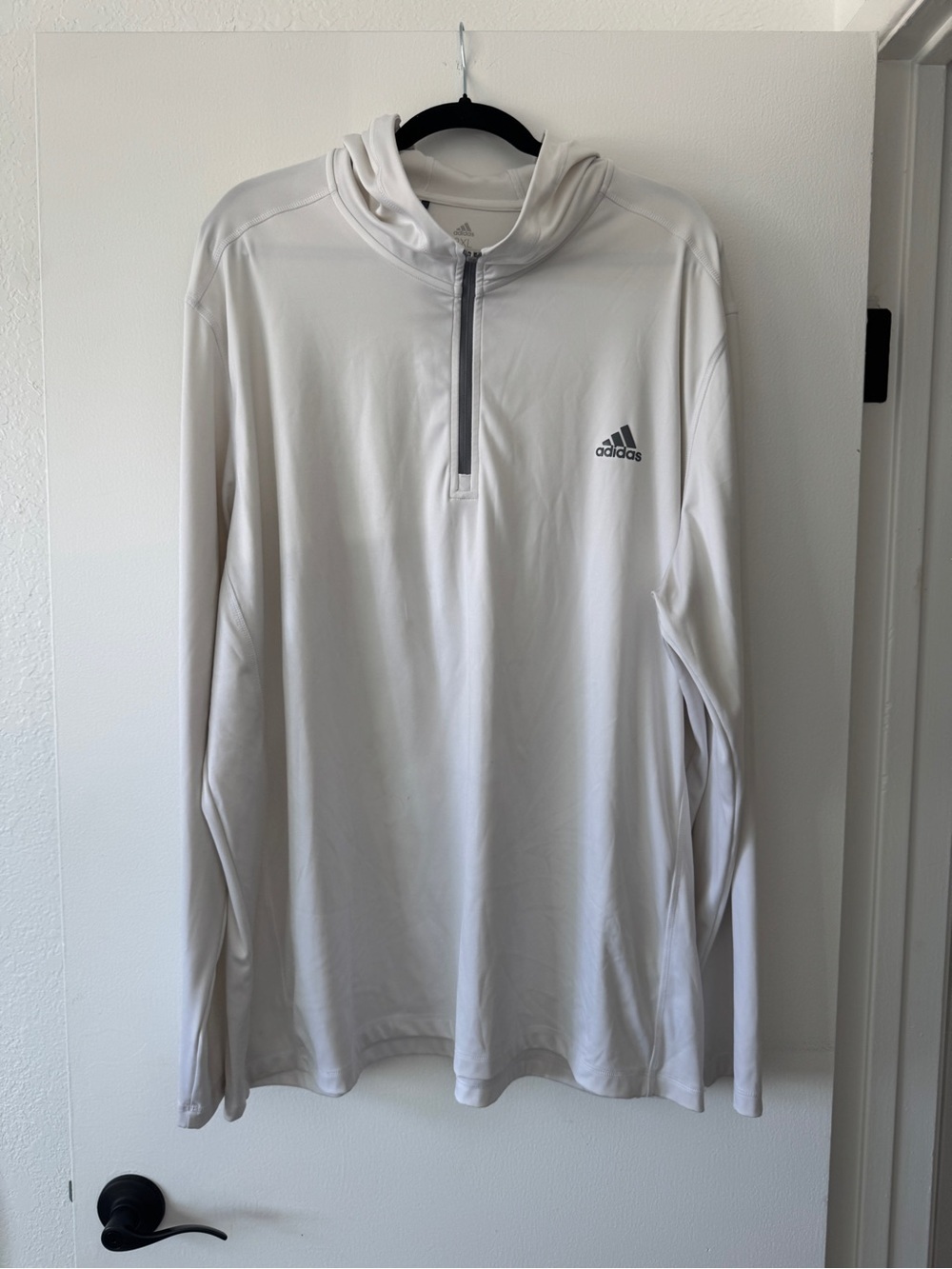 Adidas White Quarter Zip Performance Hoodie | Men’s 2XL | Athletic Pullover